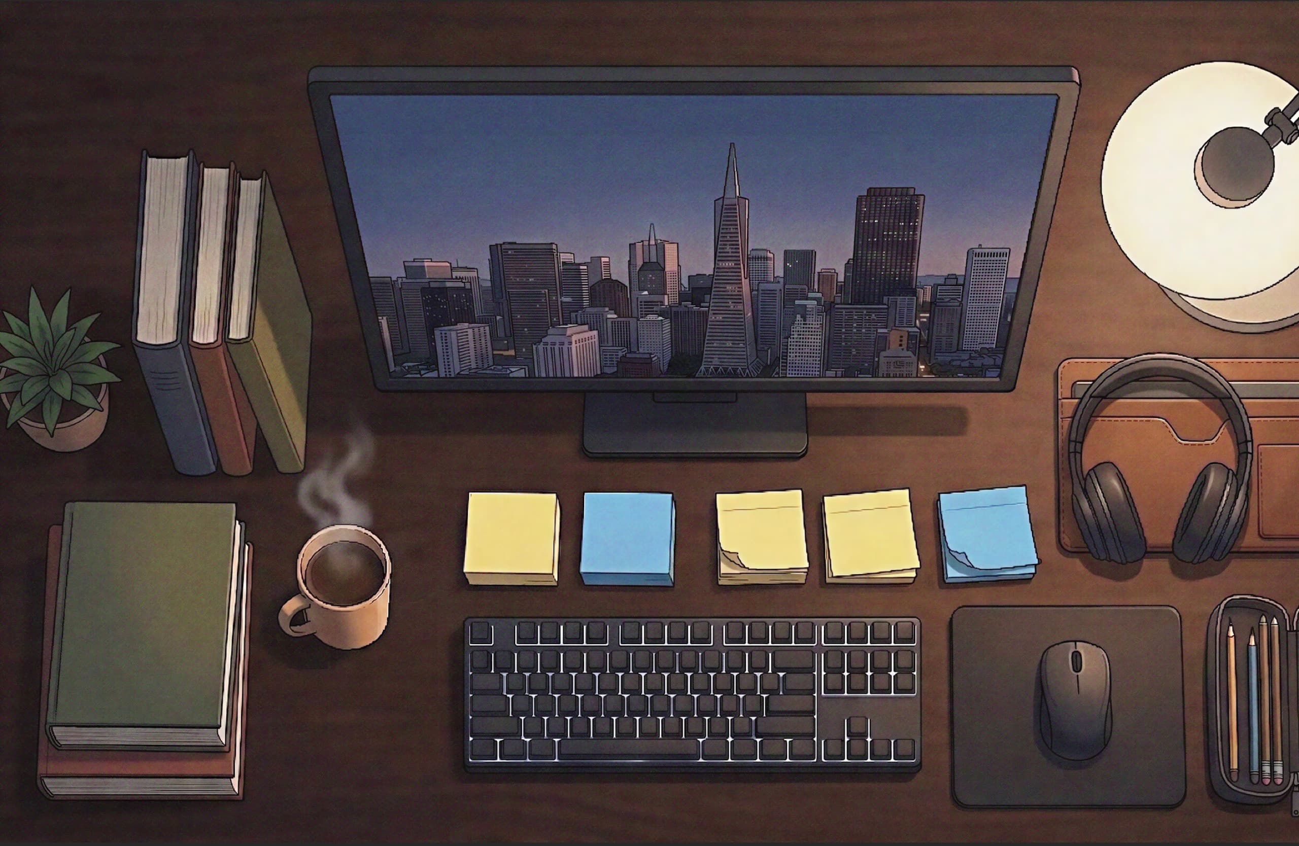 Developer desk with code editor